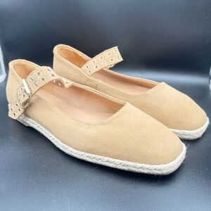 Romena Suede Espadrille Flats Mary Jane Square Toe  Made in Spain Womens 7.5